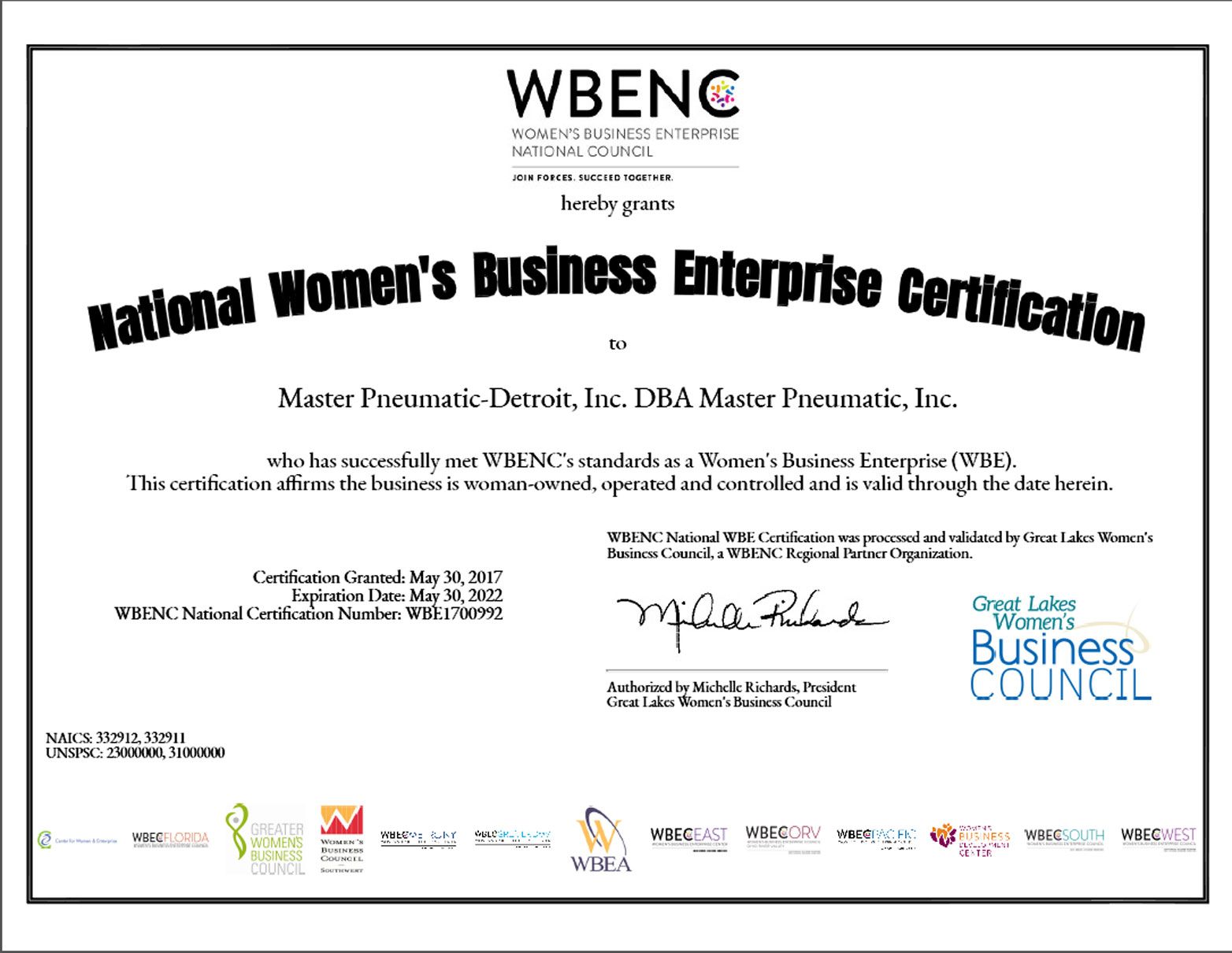 Nat. Womens Business Enterprise Cert 2022